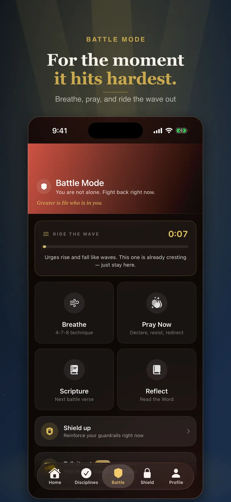 For the moment it hits hardest. — Battle Mode: breathe, pray, and ride the urge out.