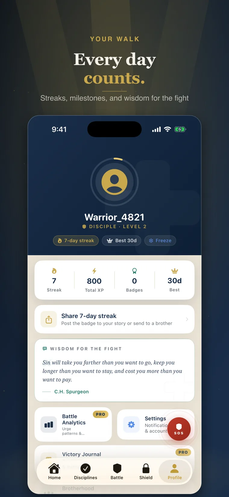 Every day counts. — streaks, milestones and wisdom for the fight.